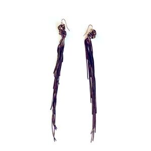 Pair of Long Chain Dangle Earrings in Blackened Gold or Brass Tone